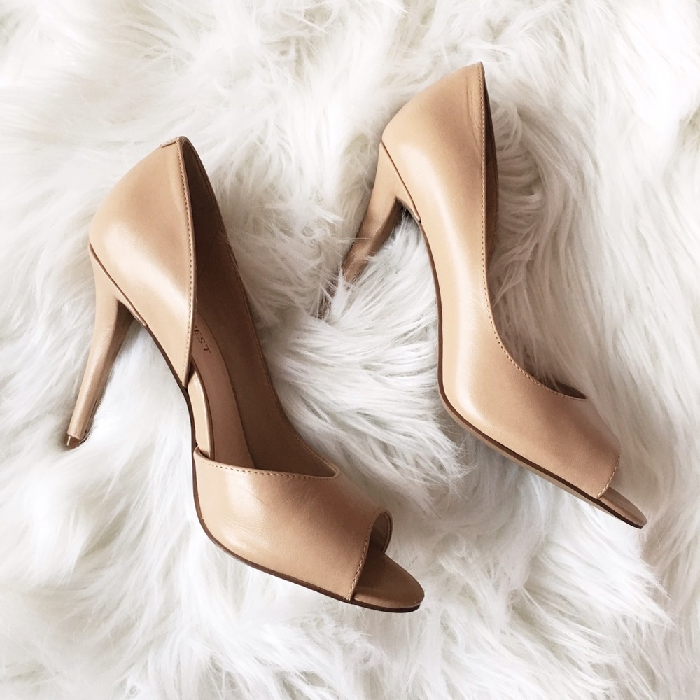 Nine West Nude Peep-Toe Leather Heels